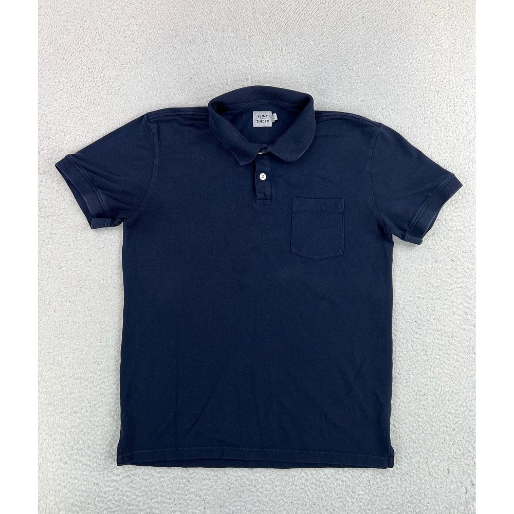 Flint And Tinder Polo Shirt Mens Medium Blue Solid Cotton Knit Pocket Casual
